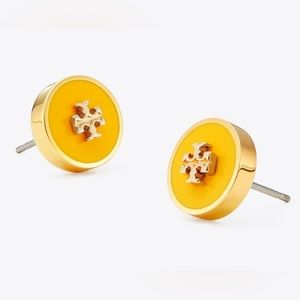 NWT Authentic Minimalist Preppy Tory Burch Kira Enamel Circle Stud Logo Earrings